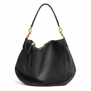 Tory Burch Pebbled Leather Zip-Closure Hobo Shoulder Bag Black